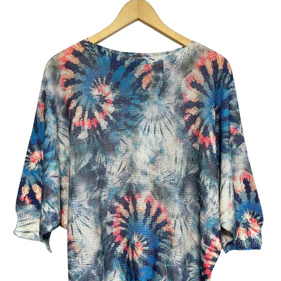 Luisa Ricci Boat Neck Sweater Womens Size L Blue Tie Dye Americana Boho Chic - Picture 2 of 12